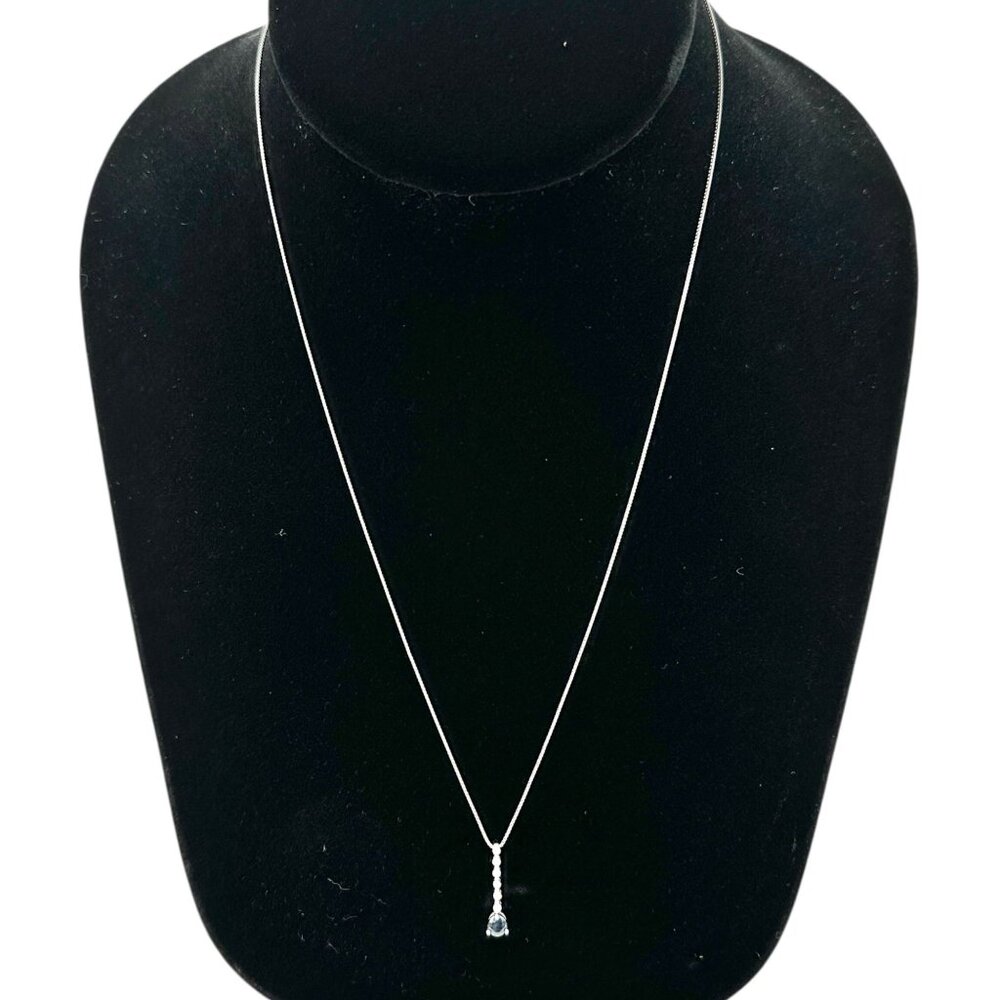 Zales Necklace 14kt White Gold Blue Sapphire and Diamonds Pendant 18 inch in Box - Picture 3 of 4